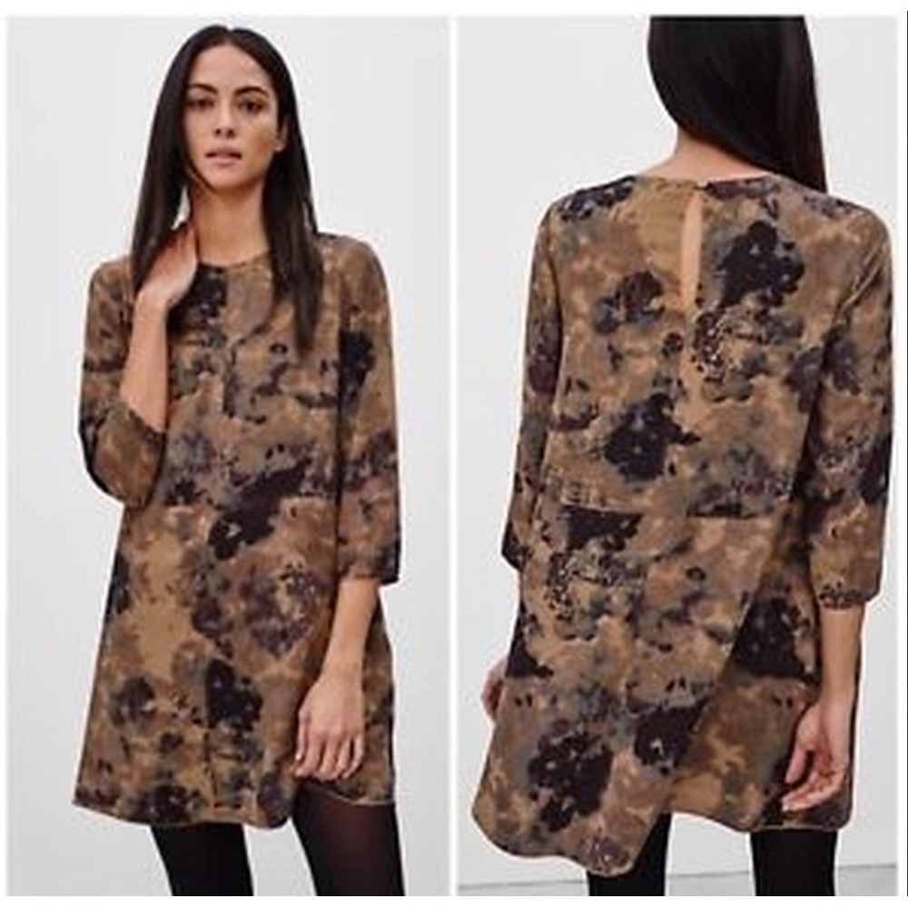 ARITZIA Wilfred Myosotis Shift 3/4 Sleeve Dress Small Beige Black Artsy Grunge